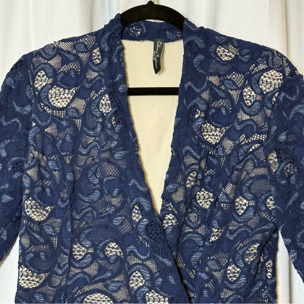 Elana Kattan Lace 2 Piece Skirt Set Wrap Peplum Top Navy Blue Women’s L / M - Picture 5 of 16